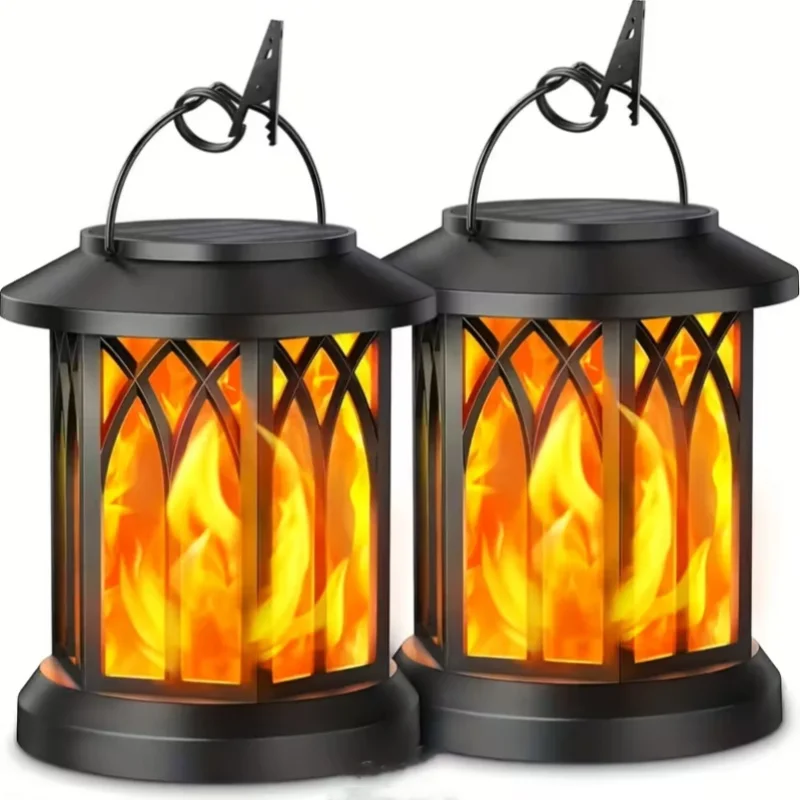 فانوس LED لهب معدني يعمل بالطاقة الشمسية، ضوء معلق خارجي عالي التحمل يعمل بالطاقة الشمسية لتزيين عطلة الفناء وعيد الميلاد