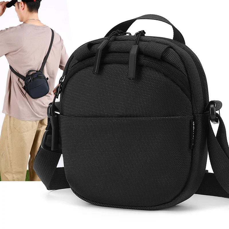 B 2026 New Men Mini Crossbody Bag Lightweight Oxford Cloth Shoulder Bag Multi Pocket Casual Outdoor Travel Small Sling Bag