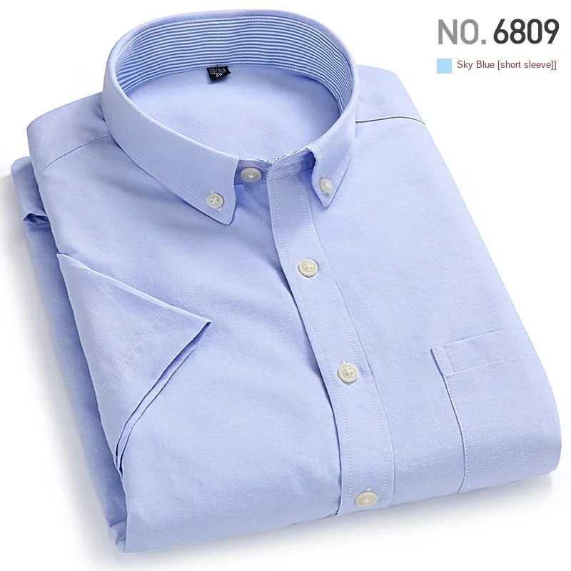 New Oxford short-sleeved shirt in summer Young Korean version of solid color business casual embroidery student men's shirt