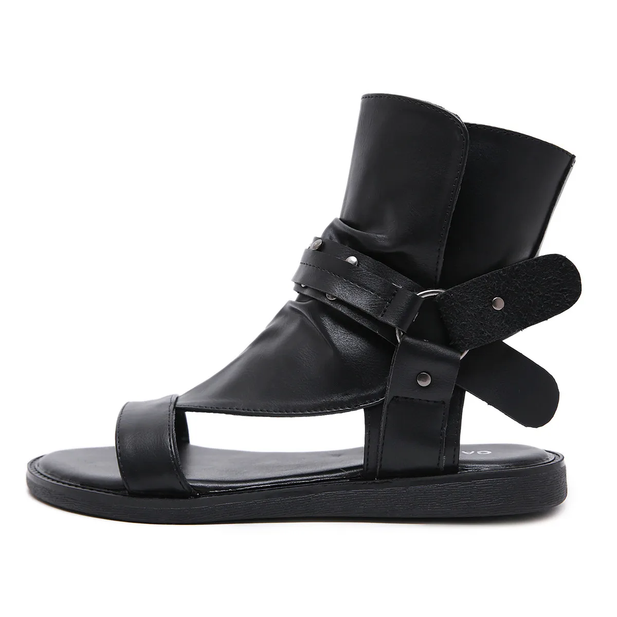 AIYKAZYSDL Gothic Sandals Women Flat Sandals High Top Ankle Bootie Summer Boots Open Toe Cut Out Shoes Female Flat Heels 2022