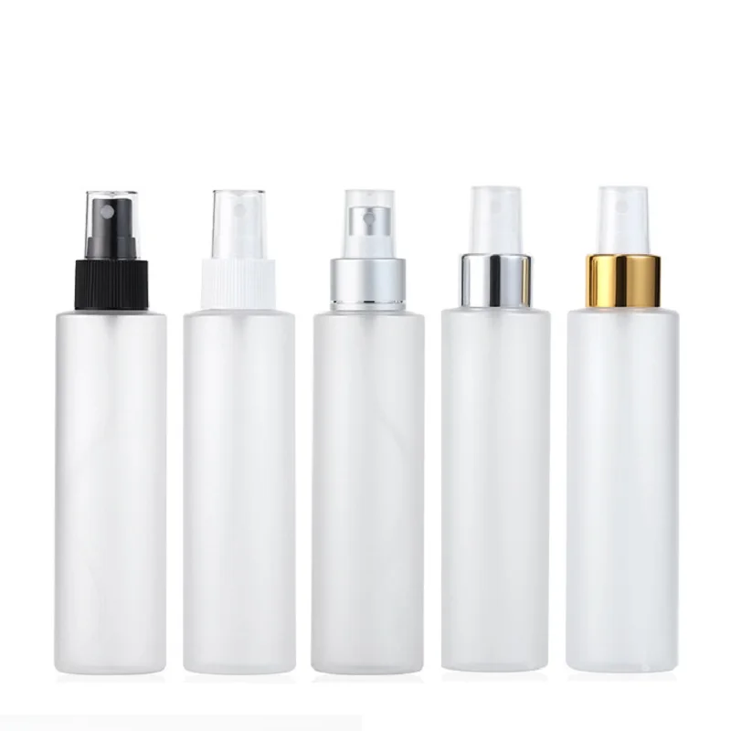 20pcs 150ml Plastic Spray Bottle Gold Silver Black White Atomizer Pump Cosmetic Packaging Frost PET Perfume Refillable Bottles