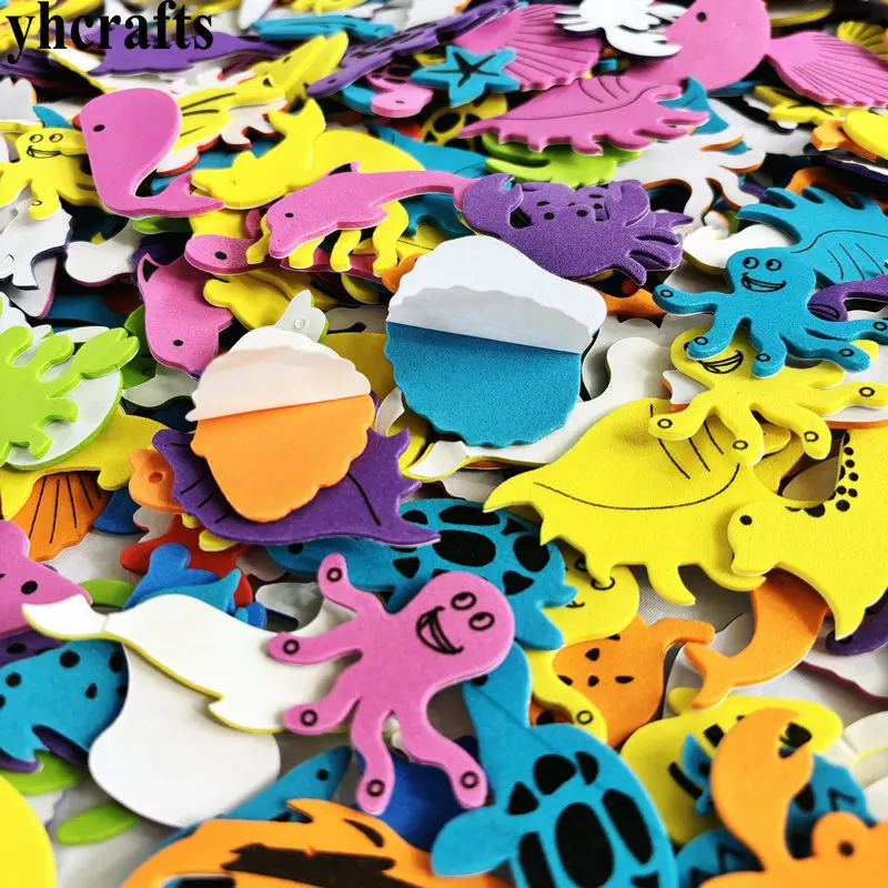 Autocollants en mousse animaux marins, 100 pièces, artisanat du monde de la mer, décoration artistique d\'été pour la maison, cadeaux de fête des