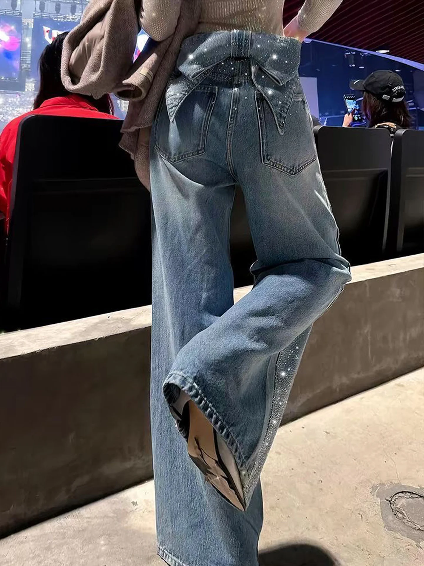 

Retro Design Detachable Knot Denim Skirt High Waist Straight Leg Summer New Style Spicy Girl Sequin Patchwork Floor...