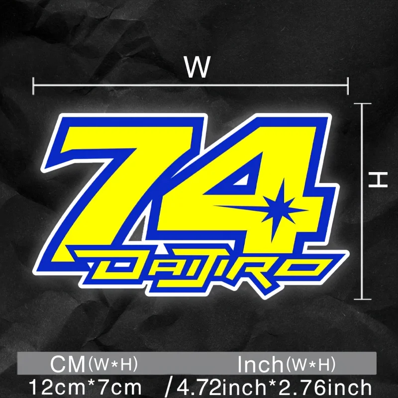 1 قطعة 74 رقم دراجة نارية ملصق الأصفر والأزرق تصميم لاصق لسيارة الكمبيوتر المحمول الزخرفية #2