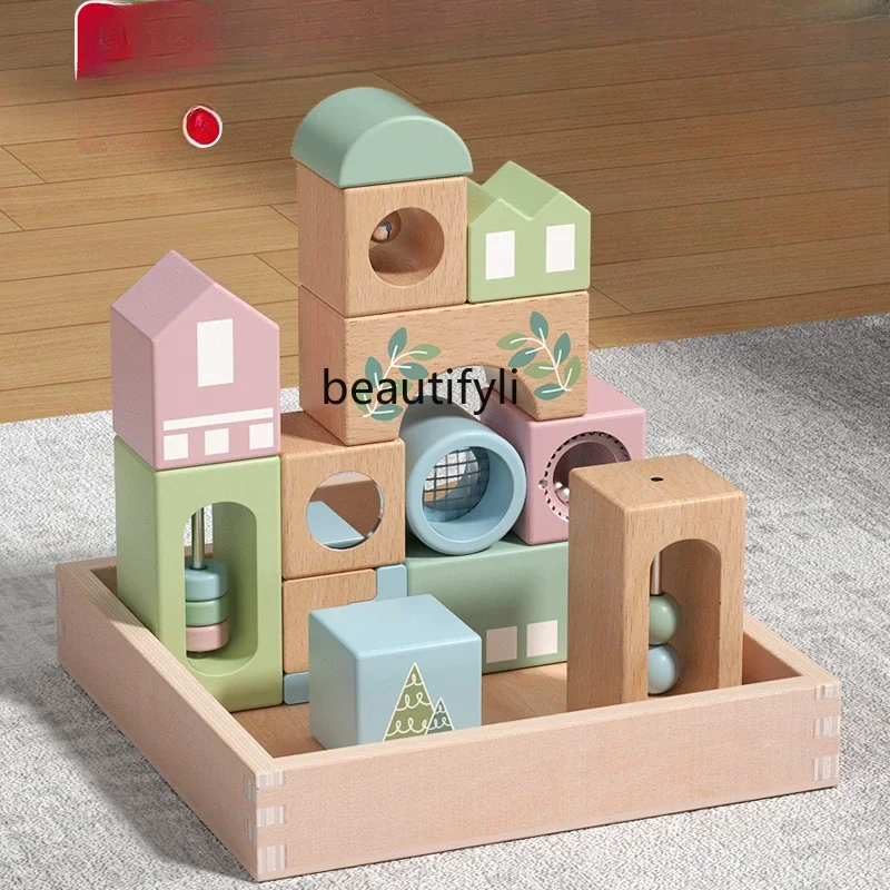 

Beech large particles sound building block puzzle assembly toy children's sensory training solid wood early education