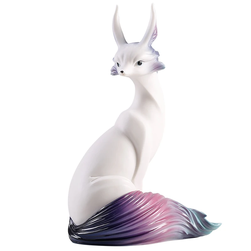 White porcelain nine-tailed fox fox creative ceramic crafts animal colorful fox ornaments