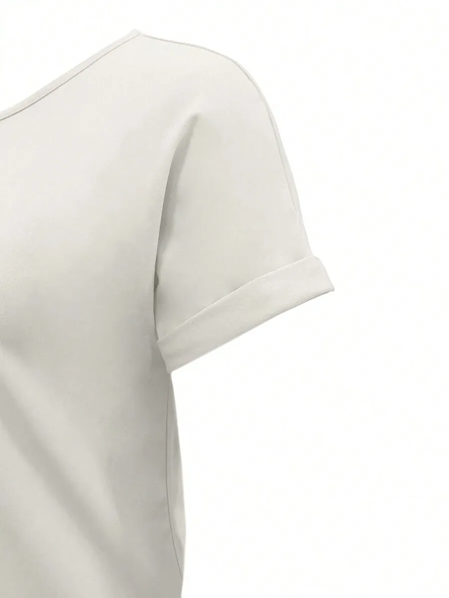 BWQ 2 pezzi da donna tinta unita girocollo manica corta top e pantaloni lunghi con tasca con coulisse abito casual