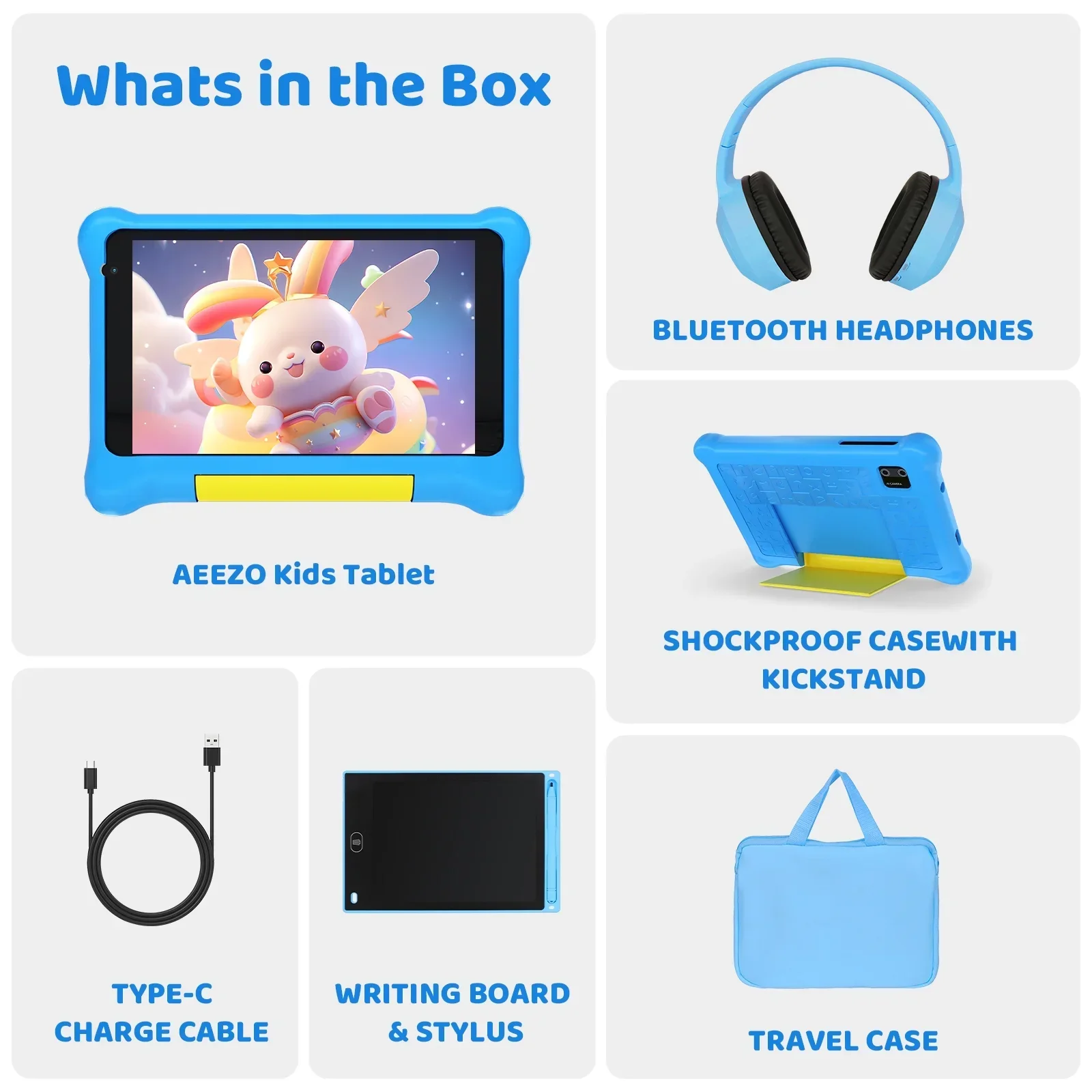 7 "Kids Learning Tablet Bundle Scrittoio Disegno Tablet Cuffie Borsa stilo Controlli parenici Android13 Quad Core 5 GB + 32 GB