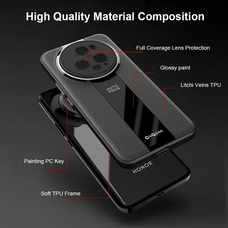 For Honor Magic 5 Pro Case Luxury Lichi Leather +Soft TPU Ultra Thin Lens Protection Slim Matte Cover for Honor Magic5 Pro чехол