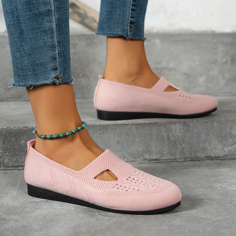 2024New Spring Women\'s Shoes Mesh Breathable Simple Solid Color Loafers Shallow Mouth Slip-on Outdoor Shopping Womens Flat Shoes