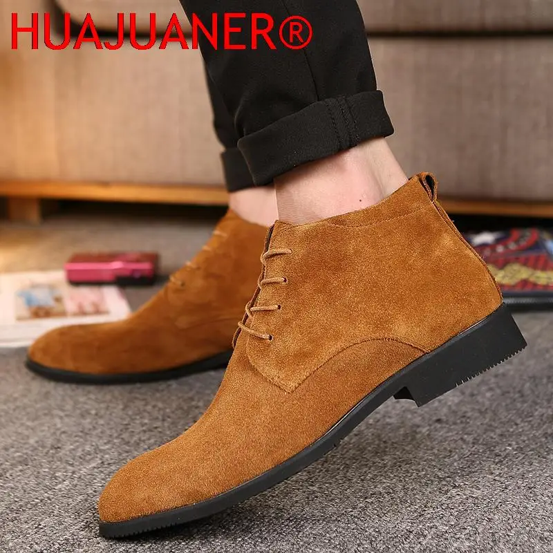 New Men Business Shoes Man Dress Shoes Fashion Pointed Toe Lace-Up Ankle Boots Formal Wedding Footwear Male Suede Oxford Shoes