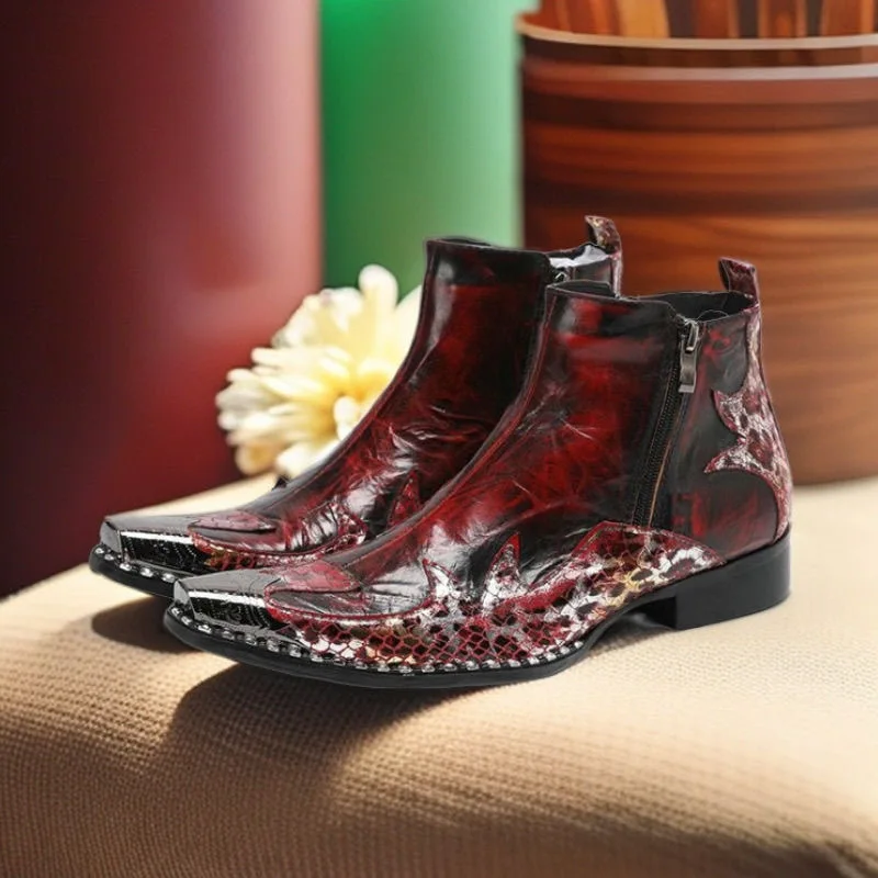 

Fashion Luxury Glossy Patent Leather Boots Men's Chelsea Boots Men Classic Ankle Boots Business Boots Dress Boots Red