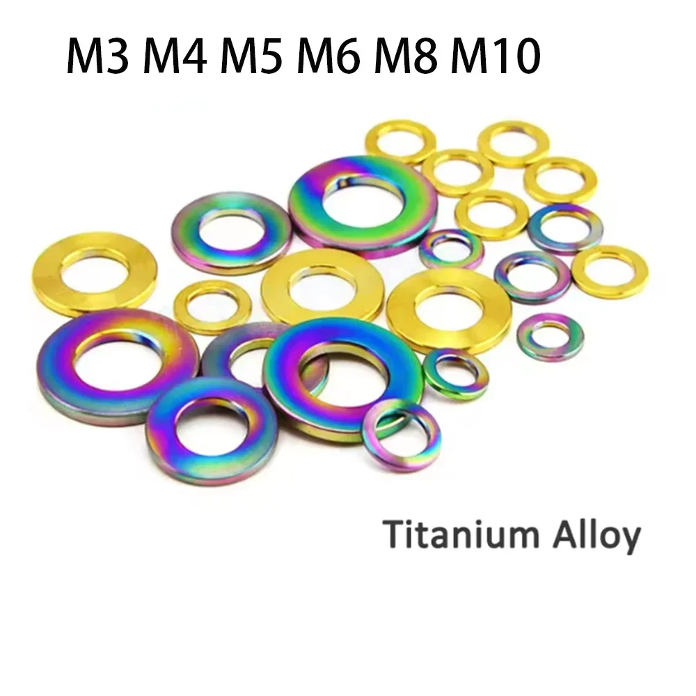 1/3/5/10pcs M3 M4 M5 M6 M8 M10 Titanium Alloy Washer Gasket Ti Flat Spacer for Bicycle Cycling Motorcycle Car Colour Gasket