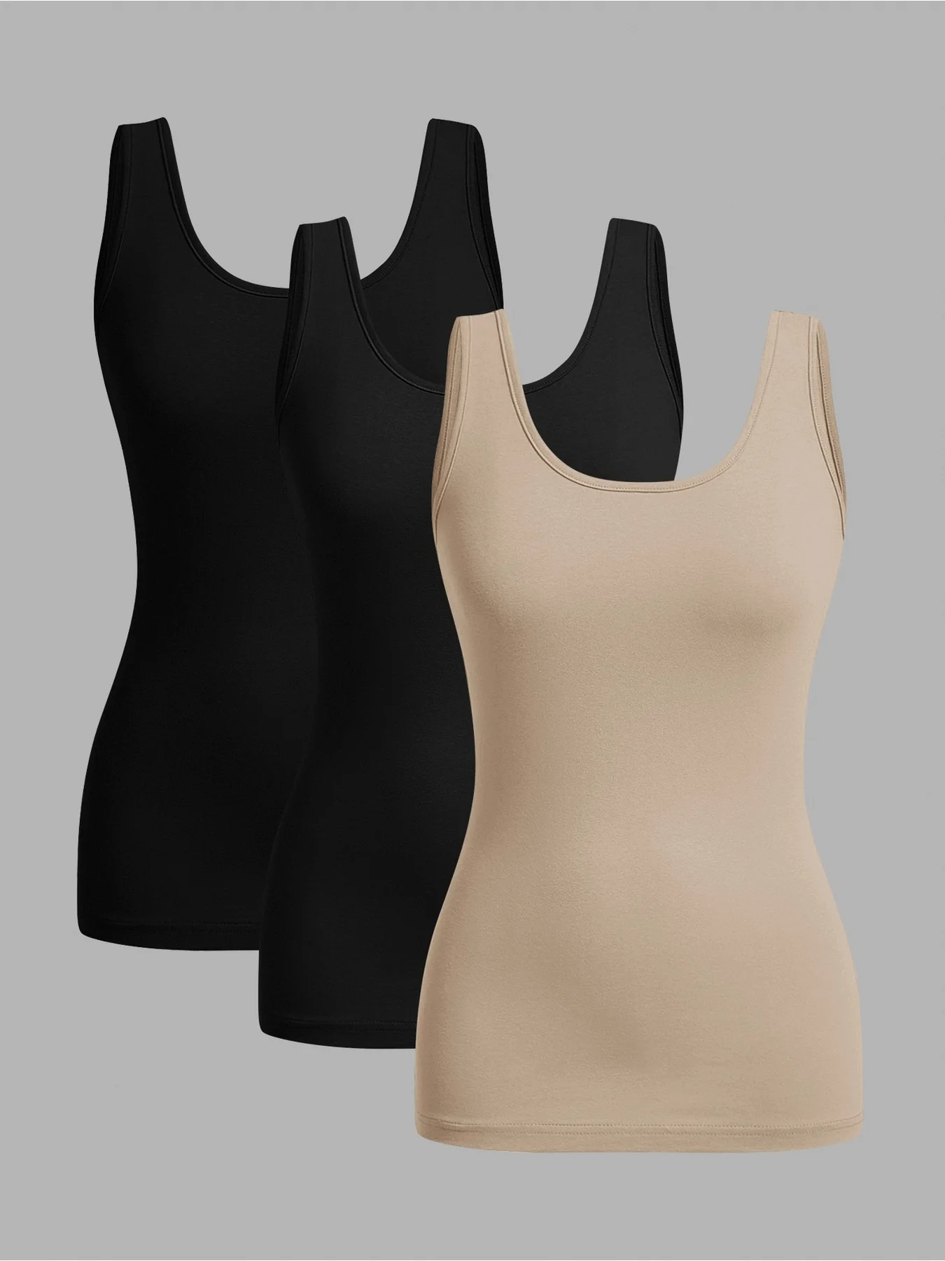 Women's Solid Color Square Neckline 3-Piece Set with Thick Shoulder Straps Sleeveless Waistless Vest Top Ensemble