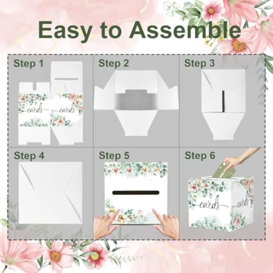 Watercolor Greenery and Floral Card Box Wedding Card Box Holder Gift Cards Receiving Box for Party Graduation Bridal or Baby Sh