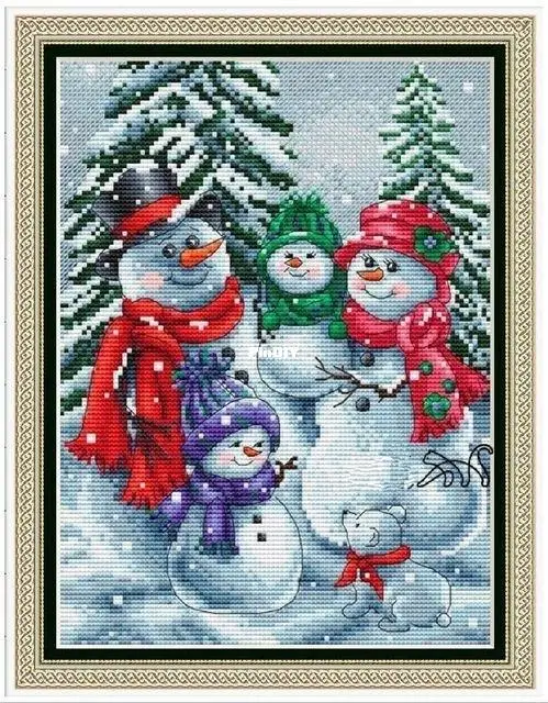 four snowmen in the forest 27-34  counted 16CT 14CT 18CT DIY Cross Stitch Sets Chinese Cross-stitch Kits Embroidery Needlework