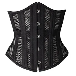 Women Sexy Underbust Corset Bustiers 24 Steel Boned Waist Trainer Breathable Mesh Slimming Belt