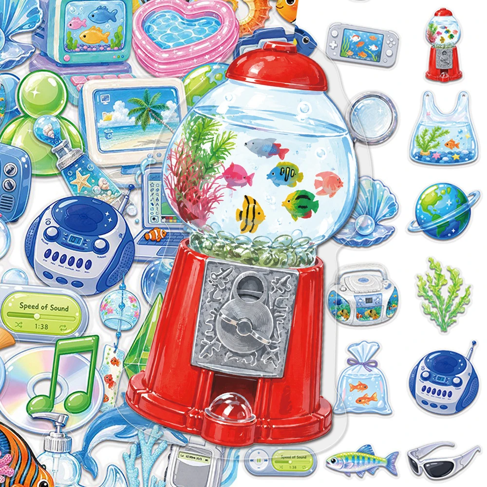 

10/30/50pcs Cute Transparent Frutiger Aero PET Stickers Aesthetic Cartoon Decals Decoration DIY Suitcase Notebook Laptop Sticker