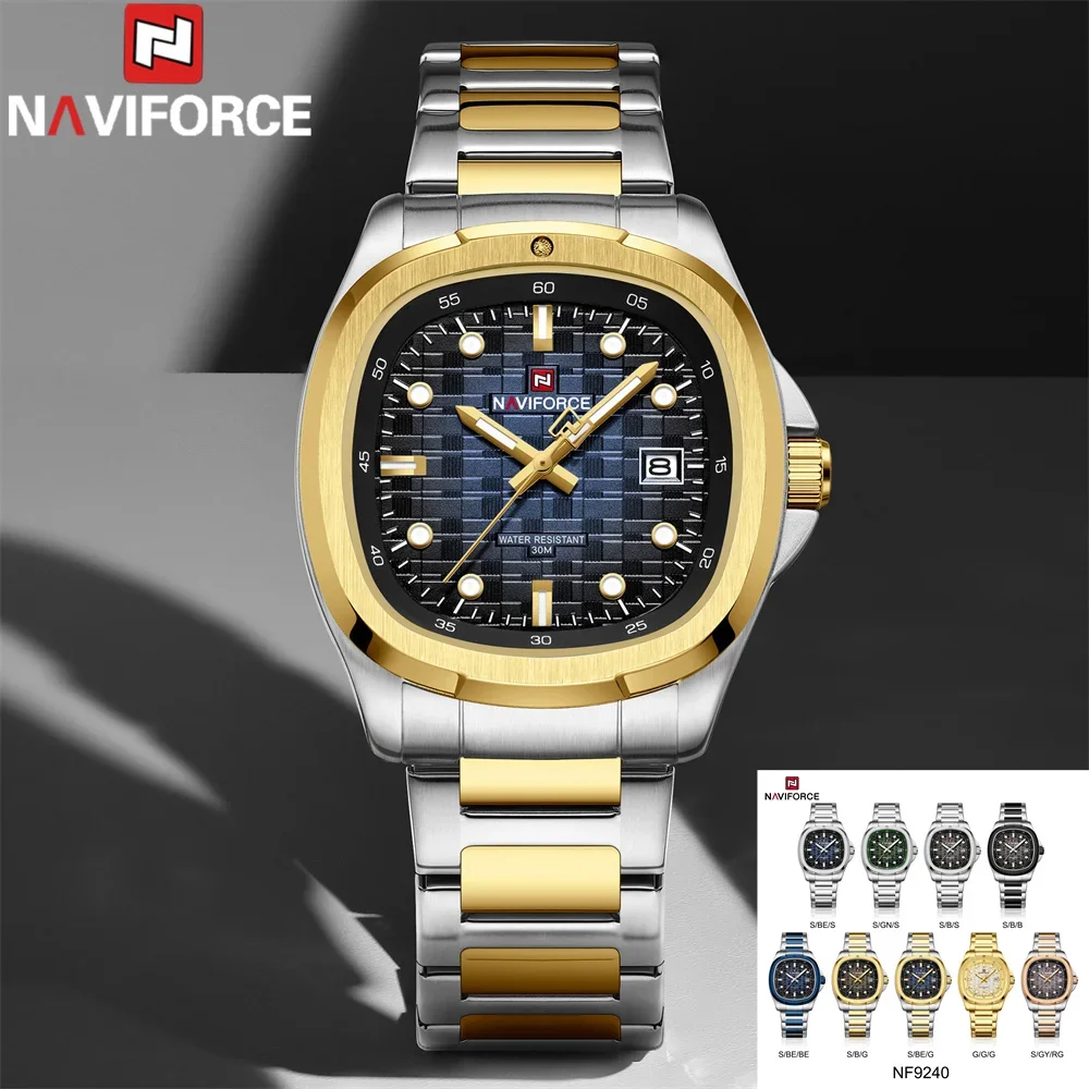 NAVIFORCE Men Wristwatch Top Brand Luxury Date Original Watch Original Stainless Steel Sport Military Quartz Male Clock 9240