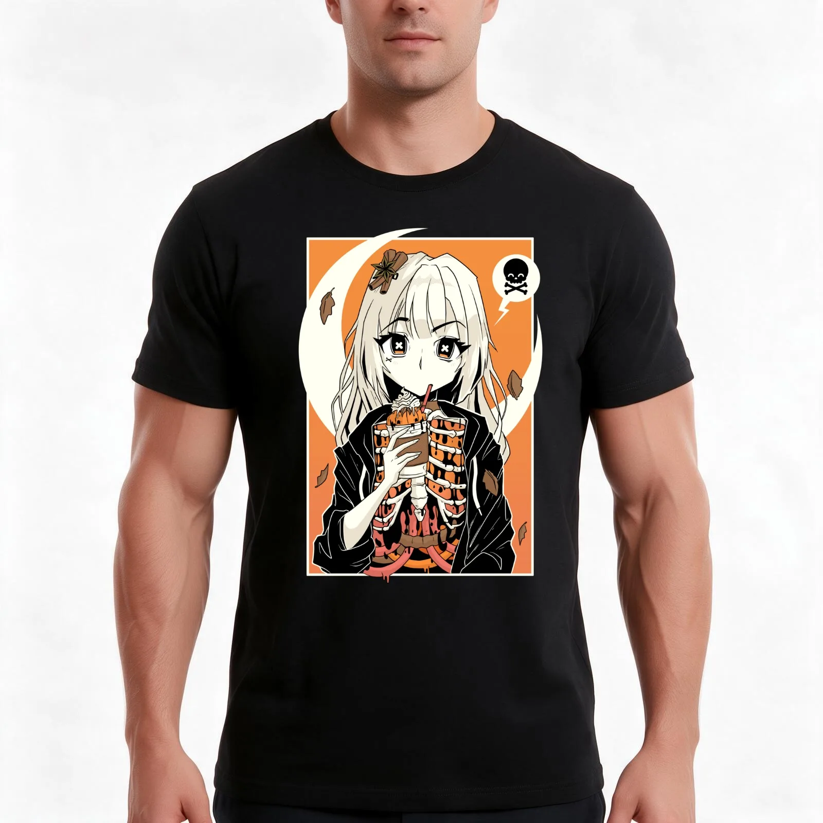 Death By Pumpkin Spice Anime - Kawaii Krypt T-Shirt Summer Casual Cotton Tee Oversized Streetwear Tops Vintage Graphic Print