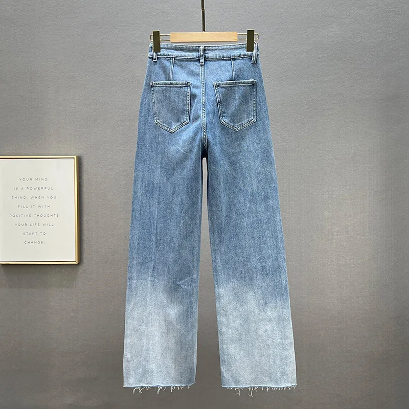 ANJY Autumn New Women European Fashion Spliced Studded Diamonds Straight Jeans Trend Ins Slimming Temperament Denim Pants A14666