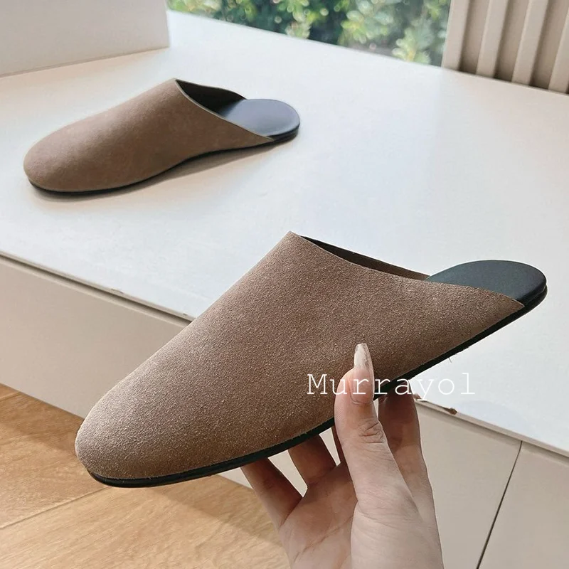 New Closed Toe Versatile Flat Heels Mules Women's Candy Color Fur Slippers Autumn Winter Warm Outwear Fashion Lazy Slippers