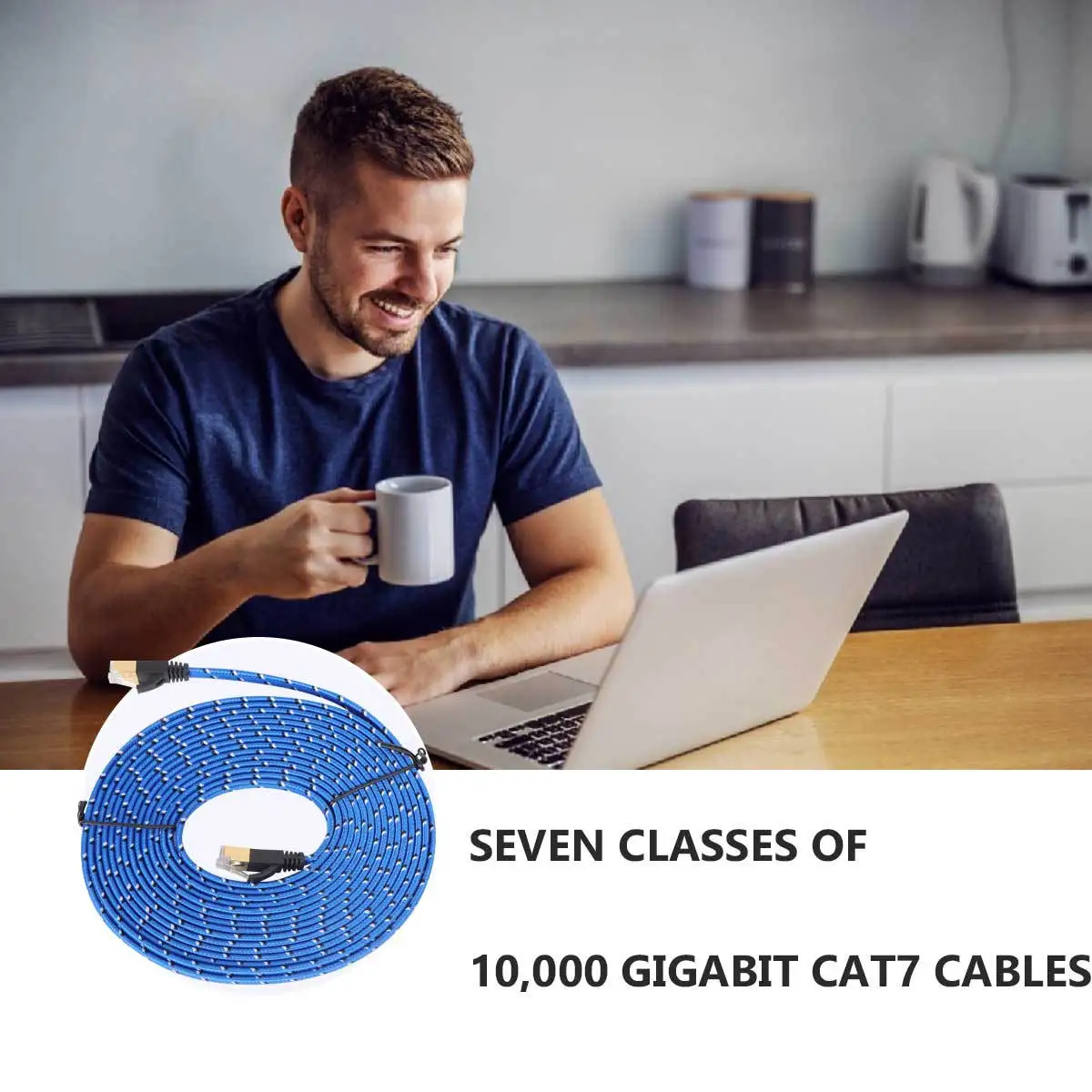 

8 Meters Cat7 Ethernet Cable Double Shielded Flat Lan Cord Braided Nylon 10Gbps Network Connection High Speed Data Transfer