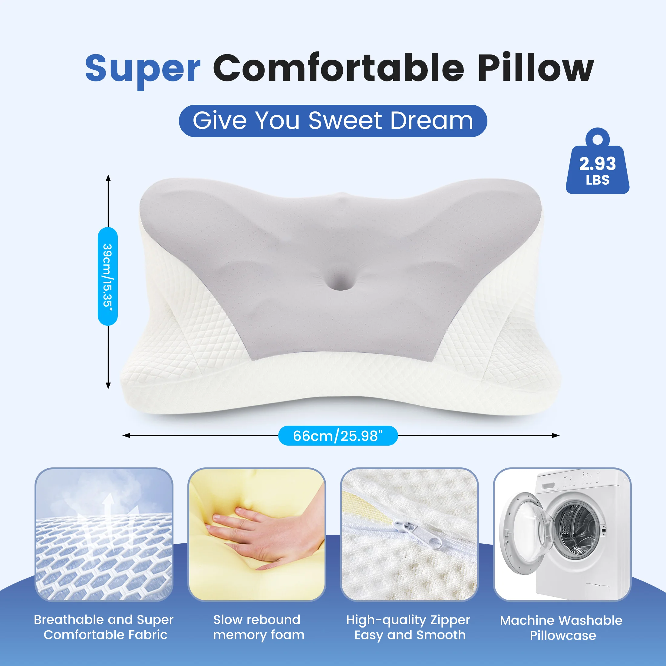 JHK King Size Ergonomic Memory Foam Bed Pillow with Cooling Pillowcase Cervical Contour Pillows For Back Stomach Sleepers - view 2