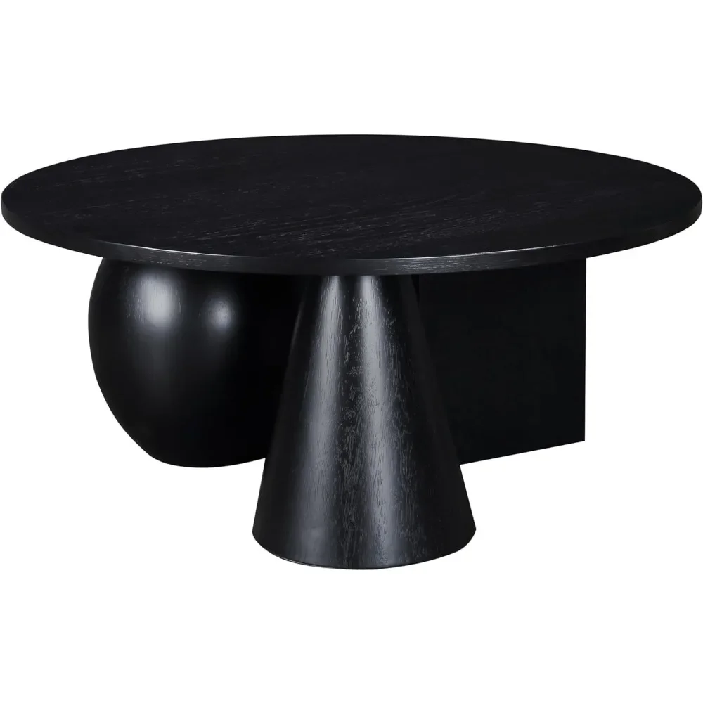 Mesa de centro Art Deco con acabado negro intenso, madera maciza, chapa de roble natural, 39 pulgadas de ancho x 39 pulgadas de profundidad x 16 pulgadas de alto |