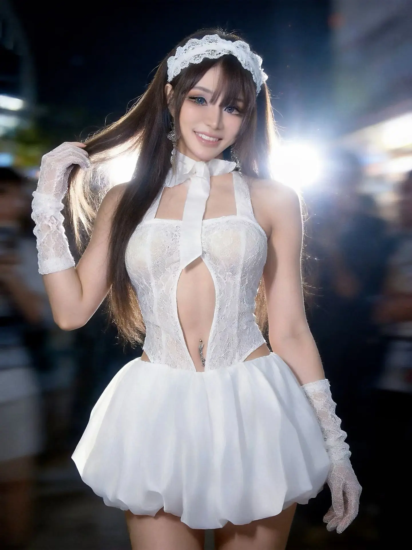 Baimao White Lace Corset Tutu Mini Dress - usage example