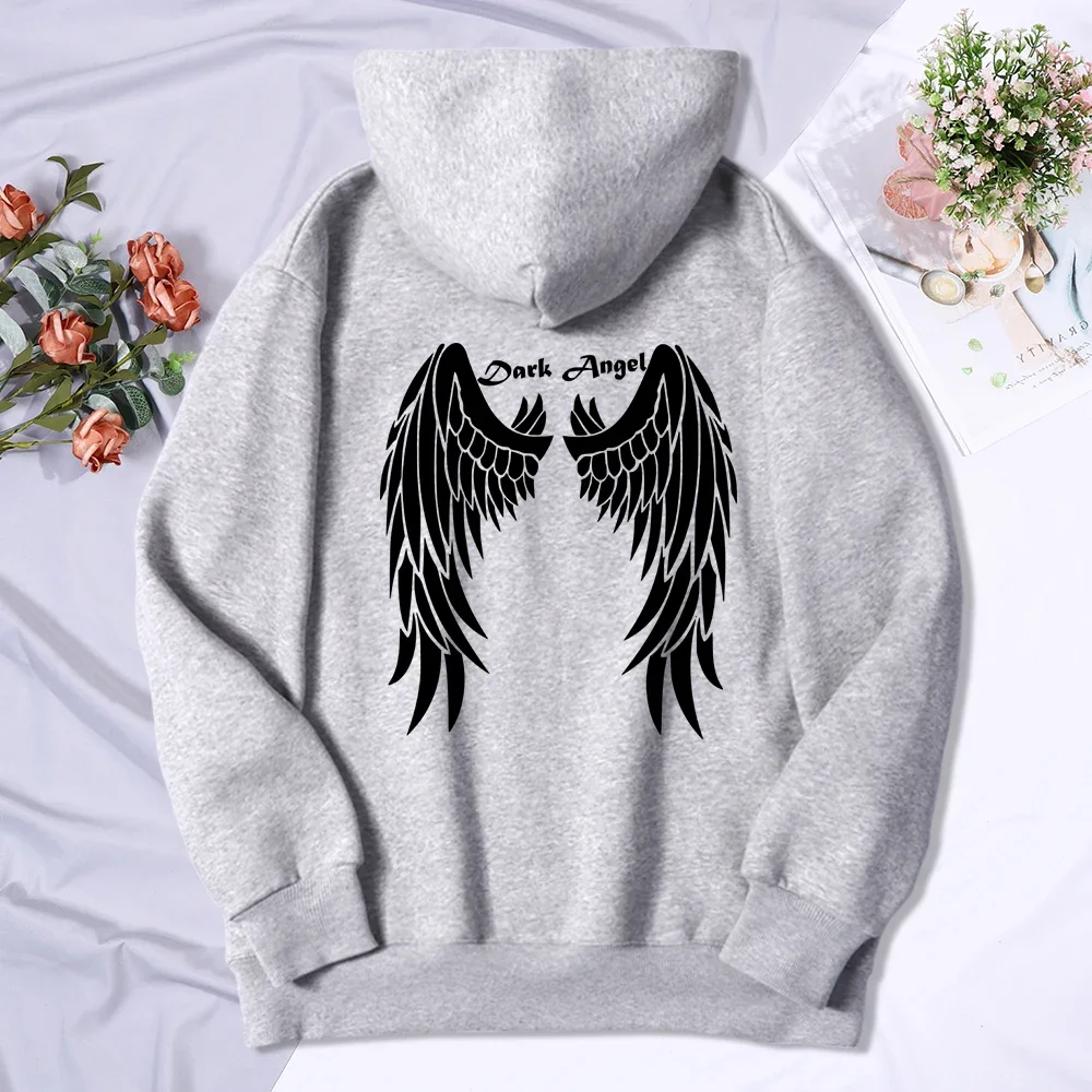 Dark Angel Giant Wings Print Women Hoodie Fashion Casual Hoody Loose Fleece Soft Sweatshirt Breathable Soft Sportswear Female