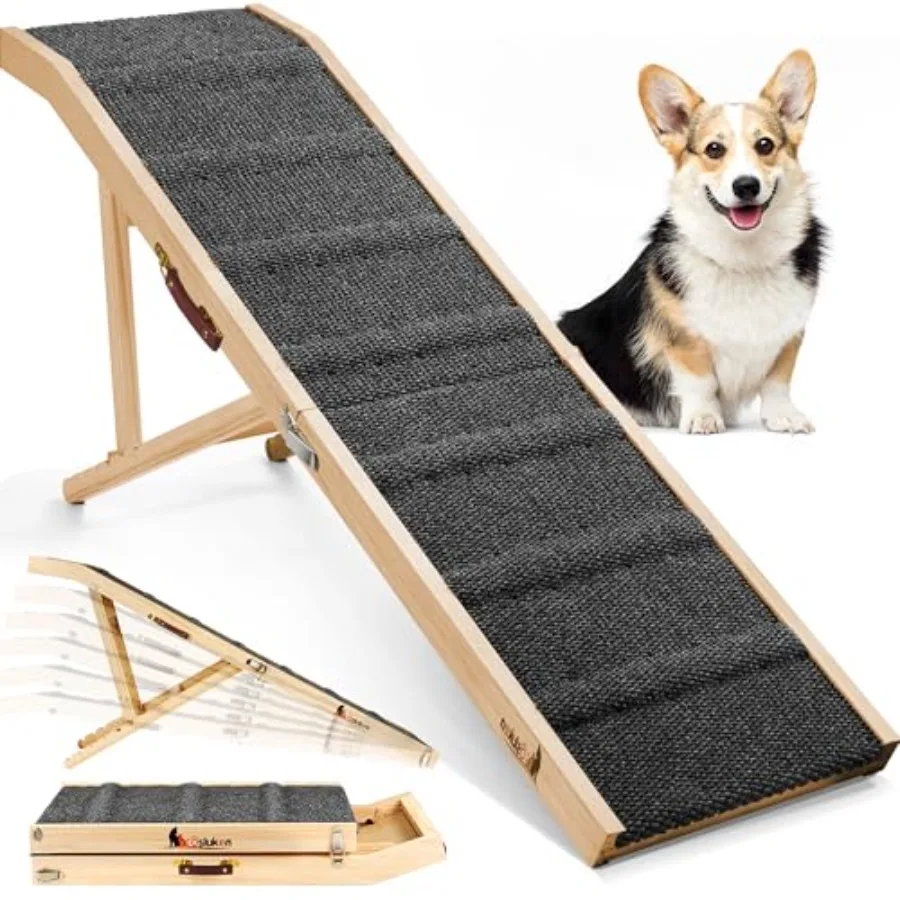 

Складная лестница-рампа для собак к кровати, L64 W17, дерево, черная, с высоким сцеплением, для маленьких и больших собак и кошек, регулируемая, 6 высот, от 24 до 30 дюймов