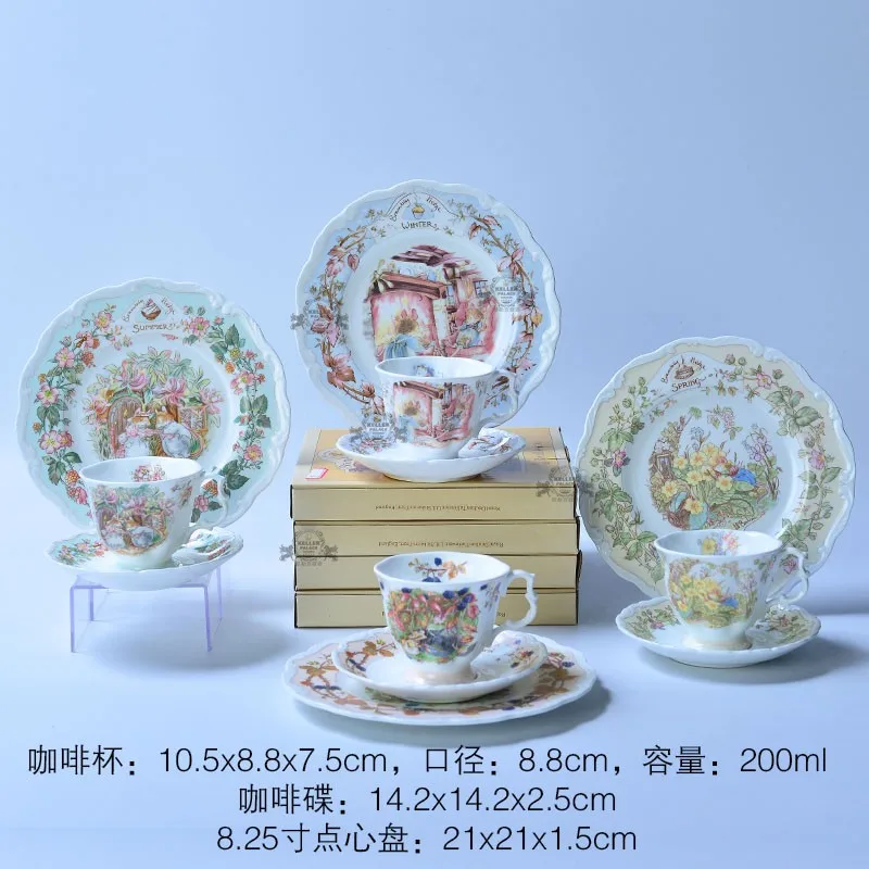 Cartoon Bone China Coffee Cup Saucer Dessert Plate Mouse Moving Series Ceramic Coffee Cup Dessert Plate