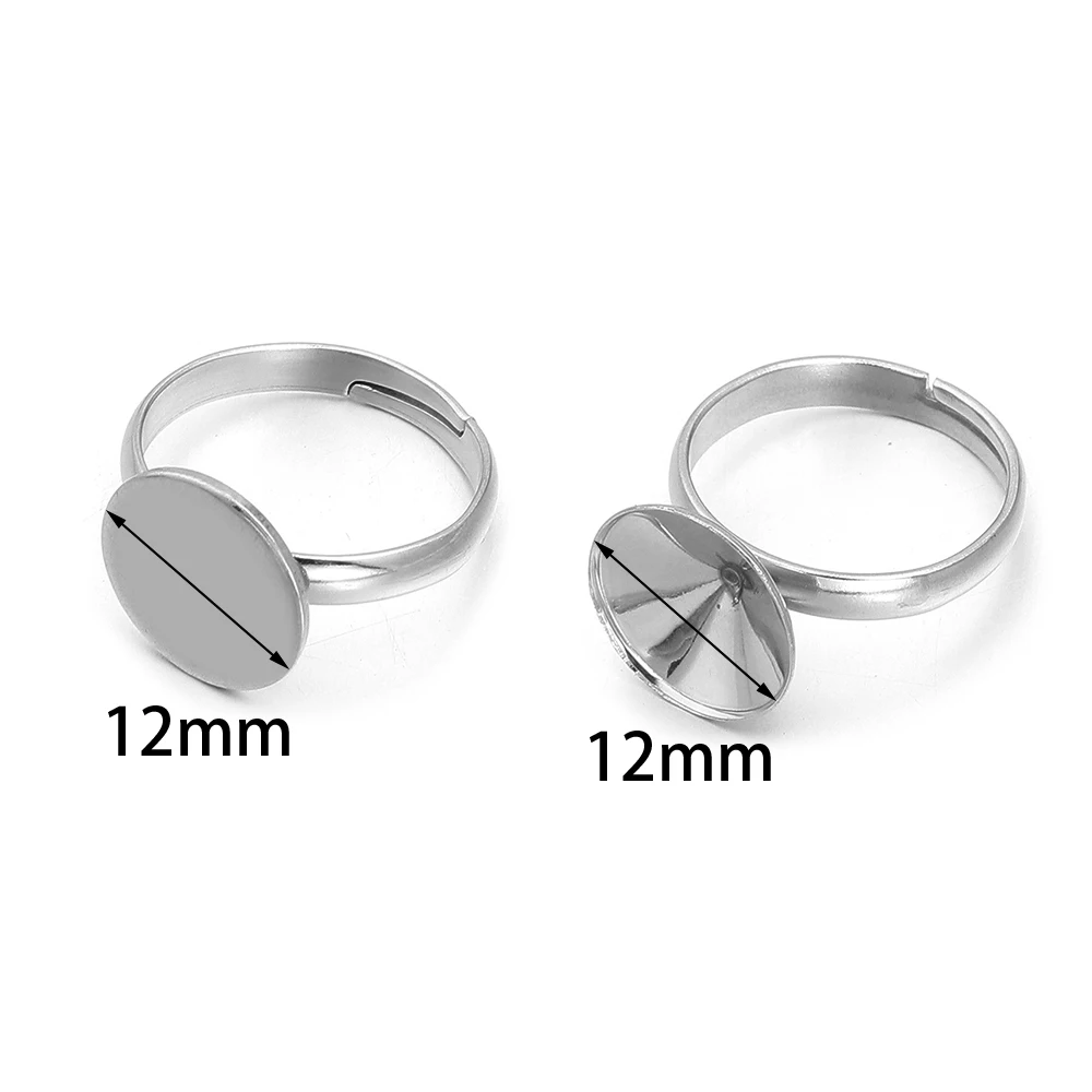 10pcs/lot 12mm Stainless Steel Rings Tray Curved Loose Steel Ring Tray Bezel Blank Bases Jewelry Making Supplies Findings