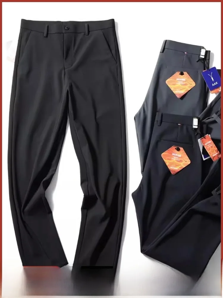 Hochwertige, leichte, mit Fce gefütterte Freizeithose mit geradem Bein für Herren, Herbst und Winter, reine Farbe, warm, bequem, Freizeit...