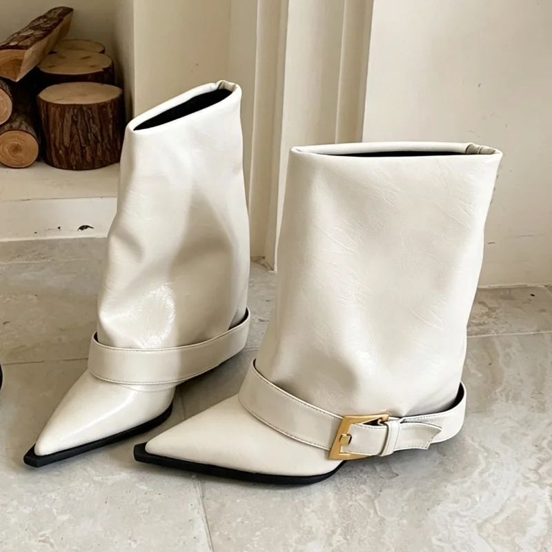 High-quality Patent Leather Metal Buckle Detail Ankle Boots Women Fashion Pointed Toe High-heel Boots Luxury Designer Shoes