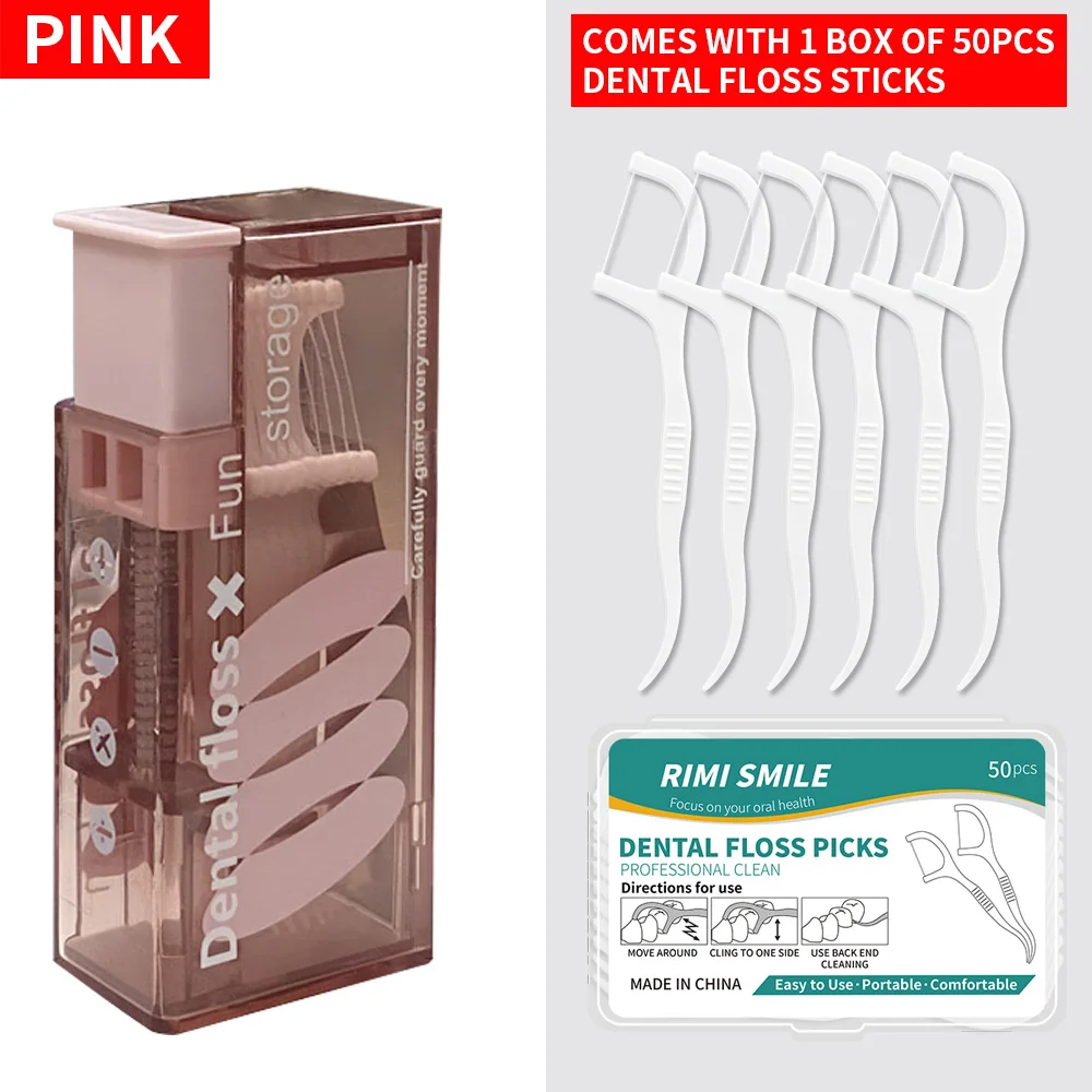 1 buah - kotak benang gigi mini yang nyaman - Membersihkan celah interdental - Penting untuk trav ( Dilengkapi dengan 1 kotak benang gigi 50 buah)