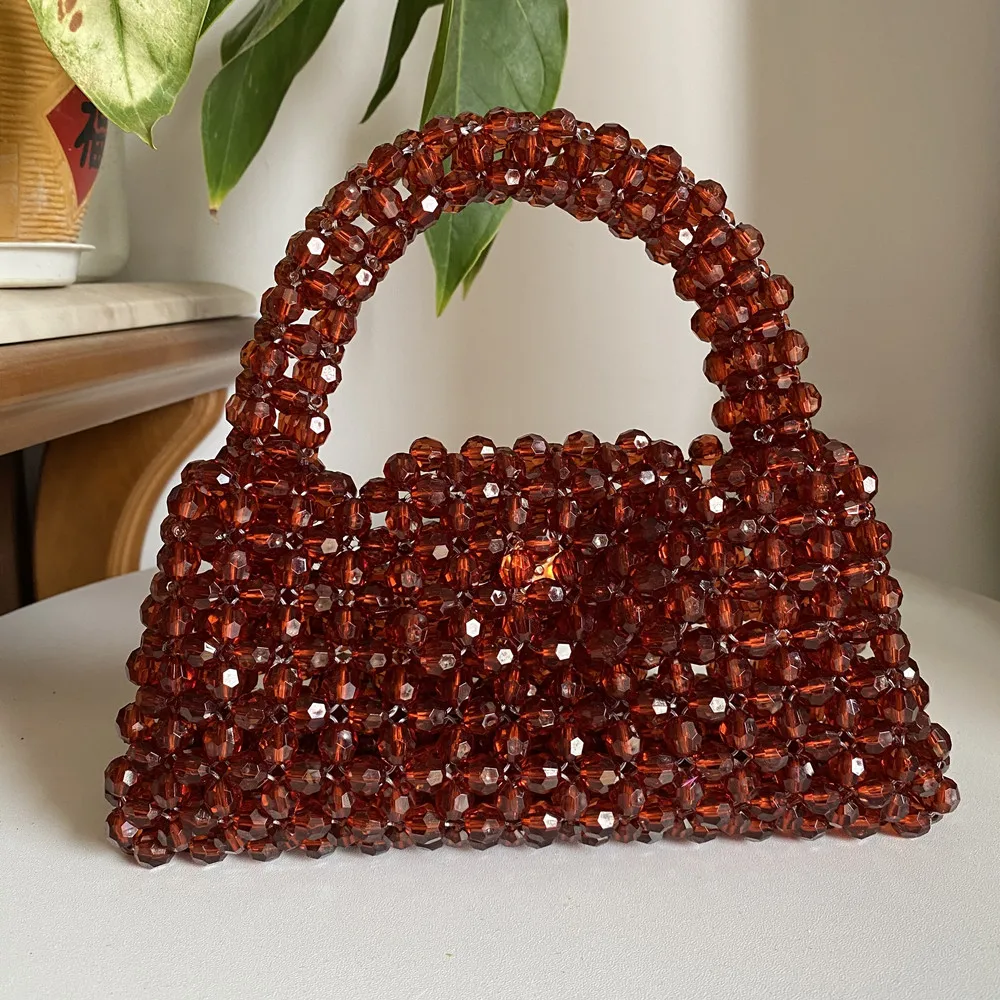 Handmade Bead Bag Hand-Woven Designer Cute Beaded Ladies Party Bag Beading Top-handle Phone Purses and Handbags