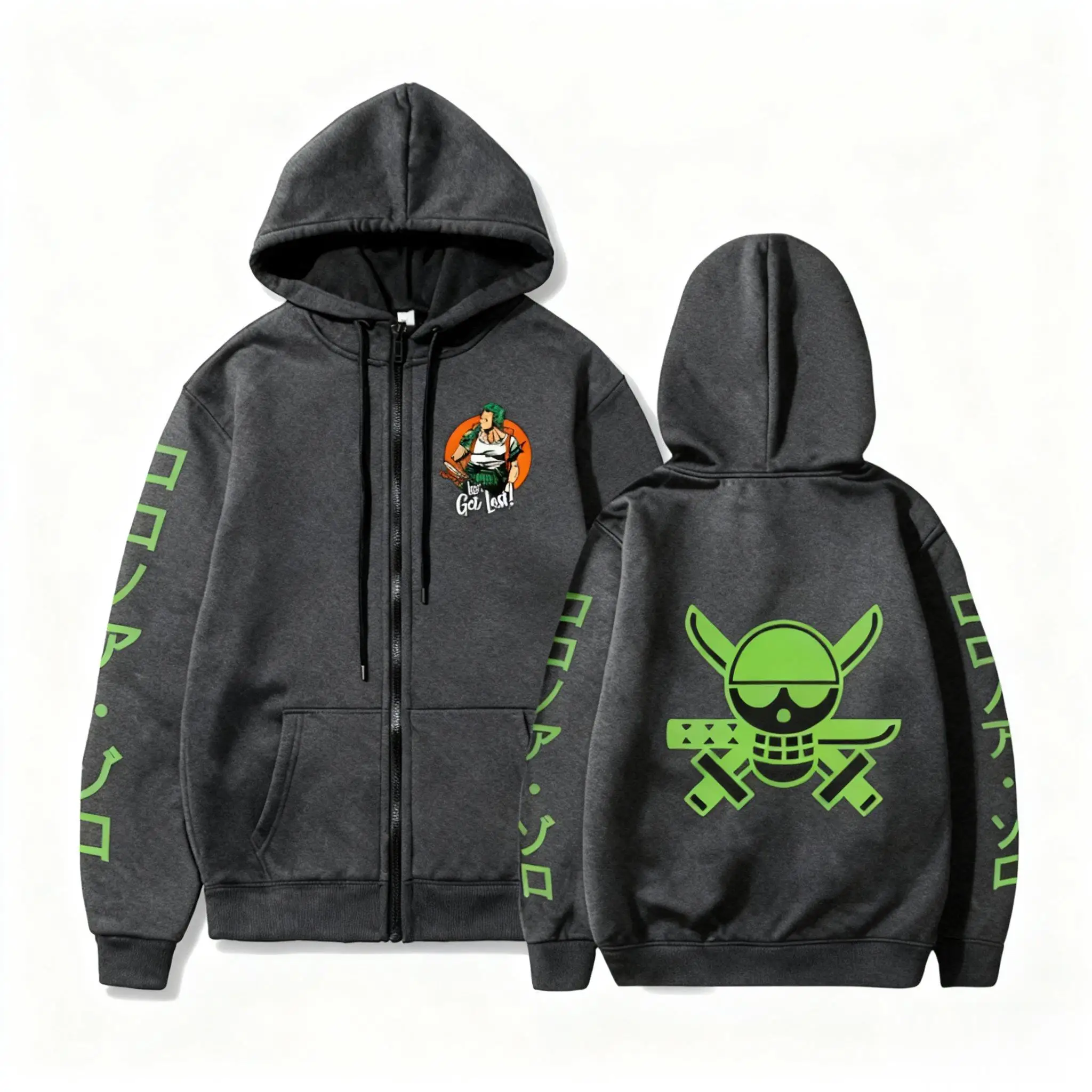 Anime One Piece Zoro Hoodie Men Women Streetwear Zip Up Hooded Sweatshirt Casual Pullover Cotton Graphic Jacket 2026 Winter New