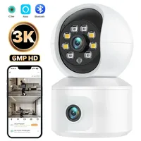 Dual Lens 6MP WiFi IP Camera PTZ Auto Tracking Baby Monitor Home Security CCTV Dual Screen Surveillance iCsee Video System