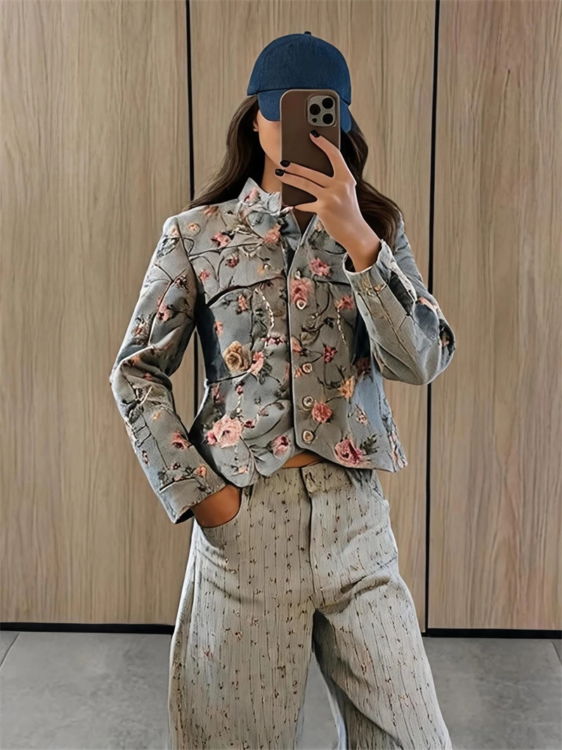 Guobioziy Women's Printed Jacket 2026 Spring and Autumn New Style European Slim Casual Fashion Trend Commuter Street Versatile