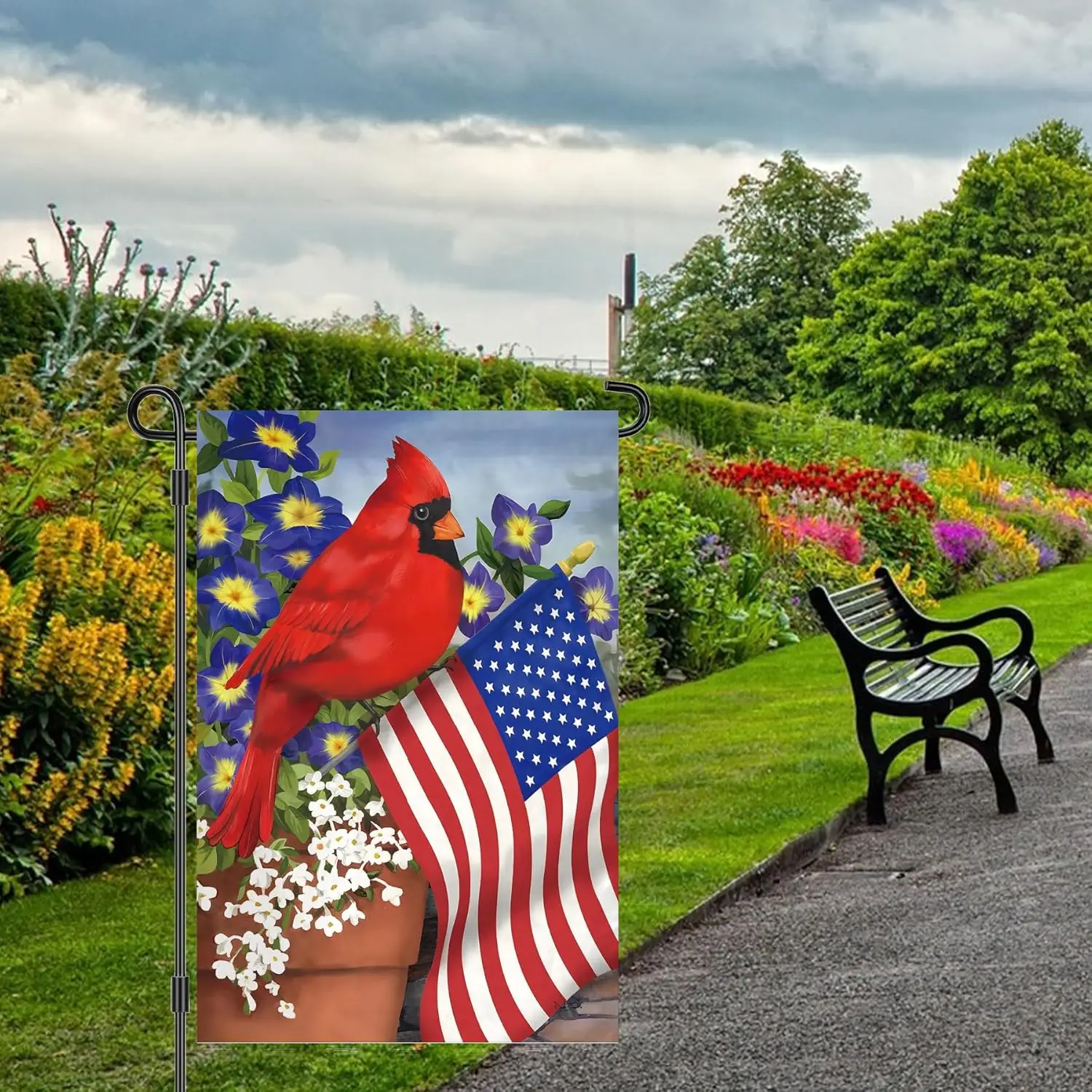 4th of July Cardinal Patriotic Garden Flag 12X18 Inch Double Sided Printed Outdoor Flags for Garden Balcony Park Yard Decor