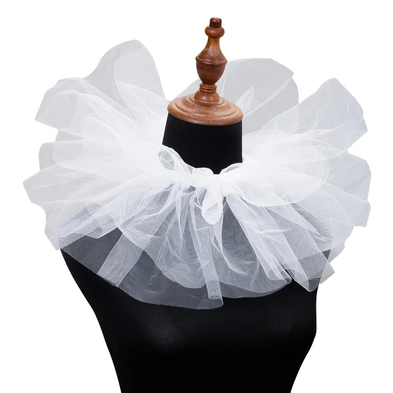 Vintage Neck Ruff Collar Victorian Ruffled Puff Mesh Fake Collar Clown Cosplay Stage Costume Party Photography Accessories