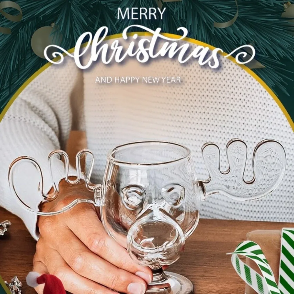 Creative Elk Glass Elk Glass Cup 240ML Reindeer Head Christmas Glass Cup Milk/Cocktail/Juice Wine Glass Drinkware Summer Season