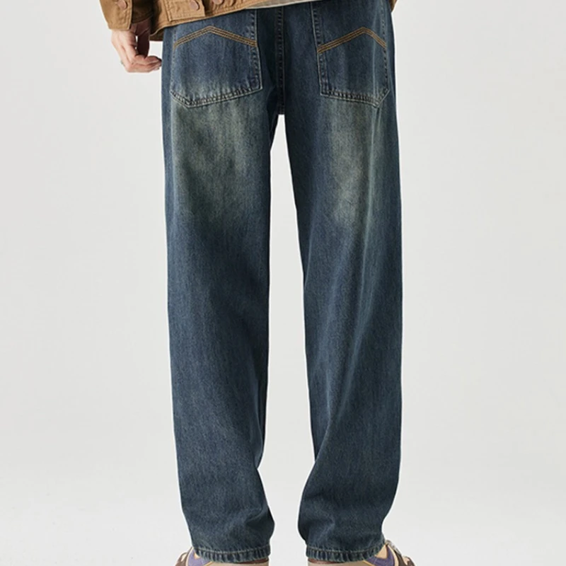 

2025 Autumn Y2K New American Retro Jeans Men Loose Straight Trendy Brand Casual Men's Wide-Leg Nine-Point Long Pants