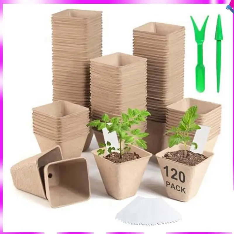 

N96R 120 Pack Square Peat Pots For Seedlings, Seed Starting Pots With Drainage Holes,Biodegradable Herb Seed Pots Kits