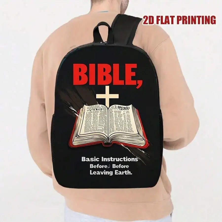 

Religious Bible Cross Print Backpack Lightweight Polyester Casual Daypack Unisex For Travel School Daily Use