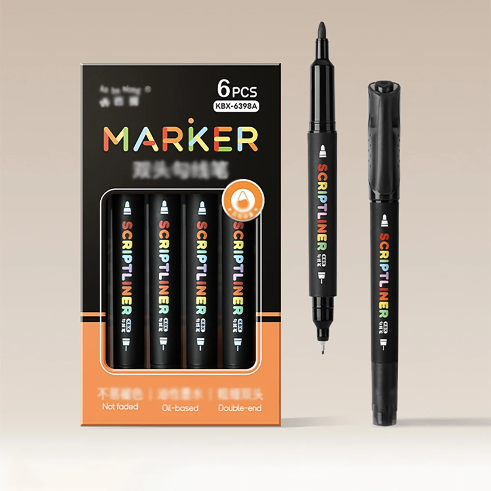 

6 pieces of black/color double head hook line note taking pen for art, water-based quick drying drawing brush
