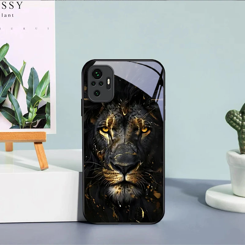 Shadow Monarch Lion Black Glass Phone Case For Redmi Note 8 9 9S 12S 10 Pro 11 12 13 Pro 14 Pro K60 13C 14C 3 12 13 Back Cover view 2