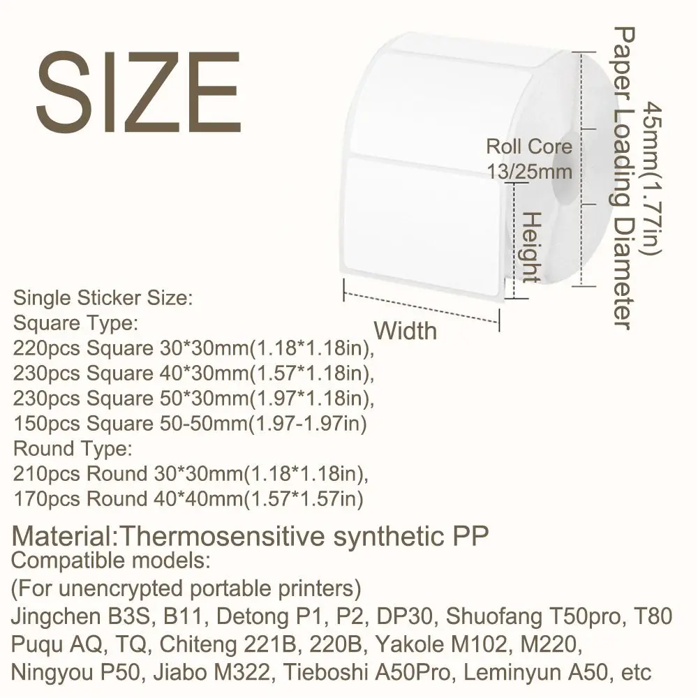 230Pcs Transparent Blank Label Sticker DIY Waterproof Thermal Printing Paper Anti-Oil Square/Round Self-Adhesive Label